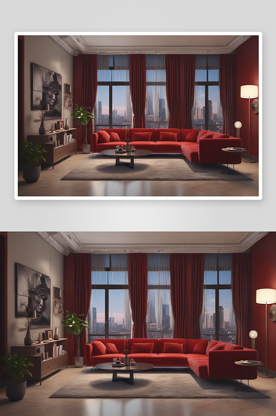 豪华公寓红色沙发装修效果