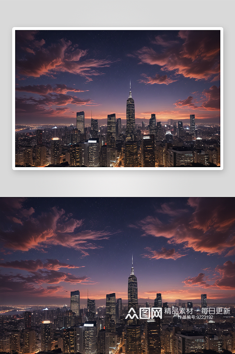 日落时的城市远景插画图片素材