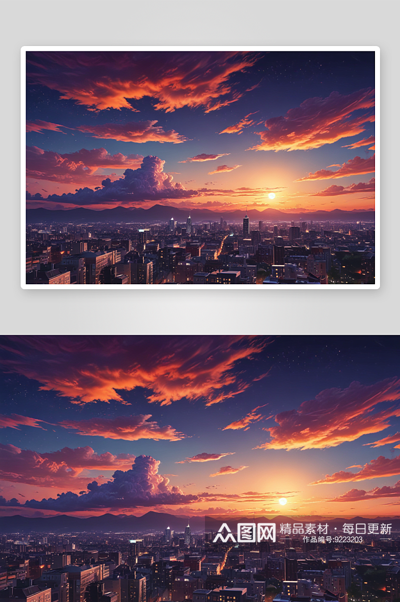 日落时的城市远景插画图片素材