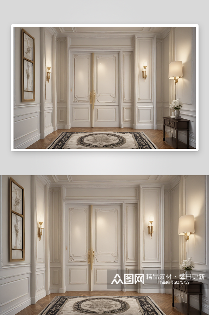 时尚巴黎公寓的宏伟入口门设计素材