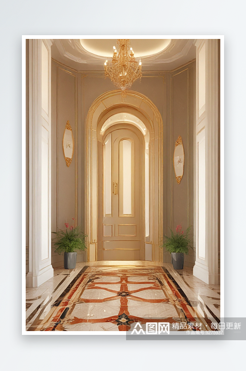 设计巴黎公寓风格的入口大厅素材