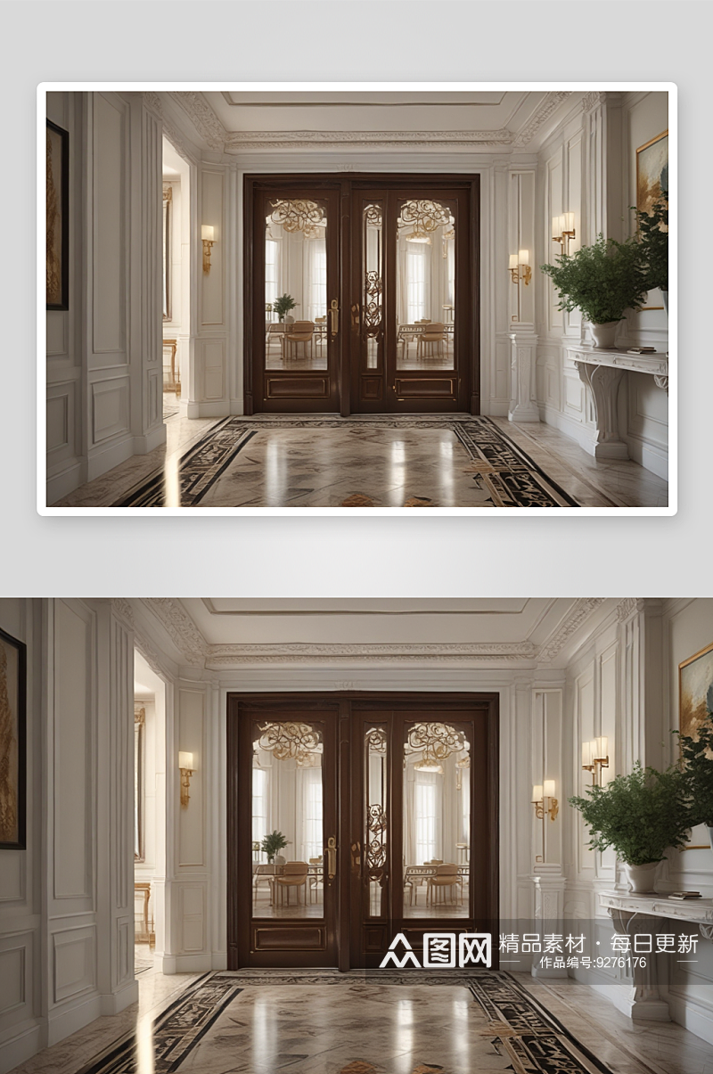 设计巴黎公寓风格的宏伟入口门素材
