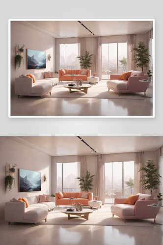 极简白色家具与沙发的客厅装修设计
