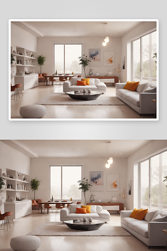 极简白色家具与沙发的客厅装修设计