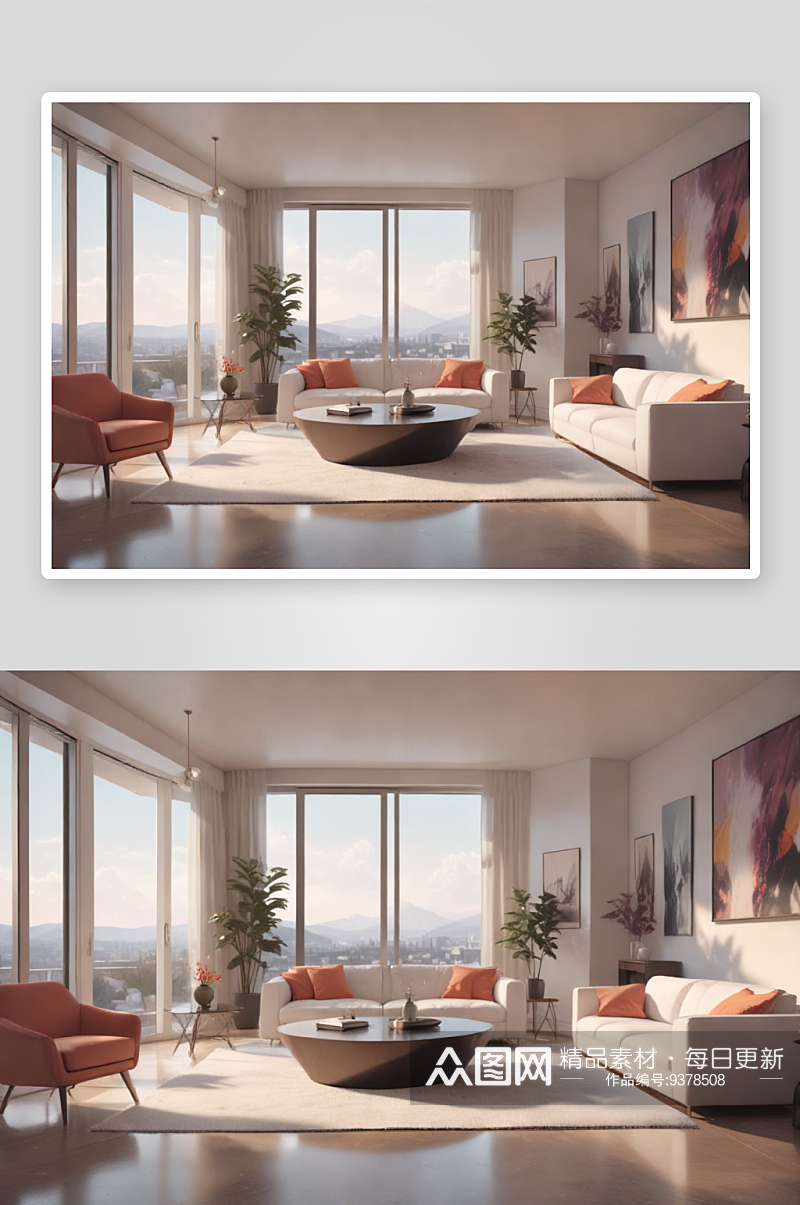 极简风格白色家具与沙发的客厅设计素材