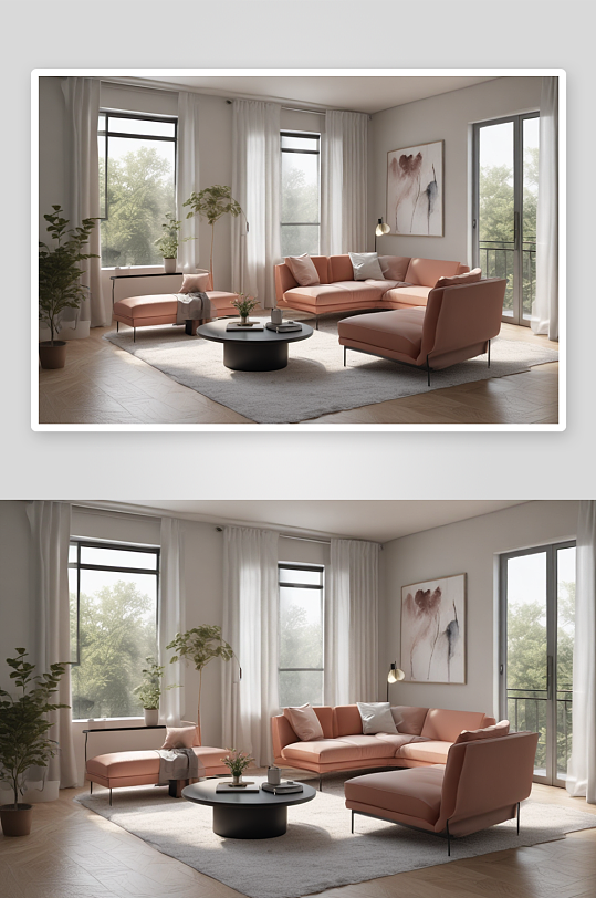 极简风格白色家具与沙发的客厅设计