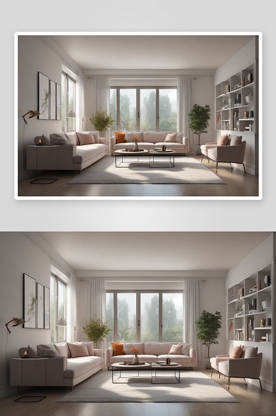极简风格白色家具与沙发的客厅设计