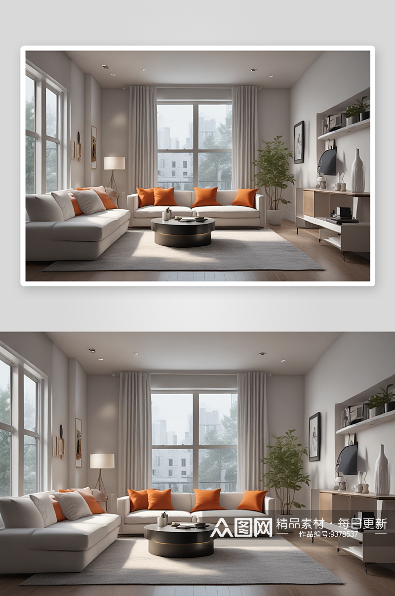 清新简约白色家具与沙发的客厅装修创意素材