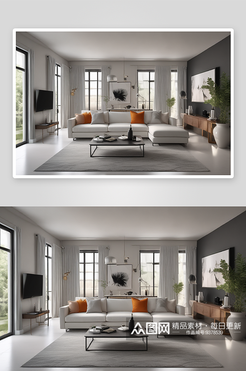 清新简约白色家具与沙发的客厅装修创意素材