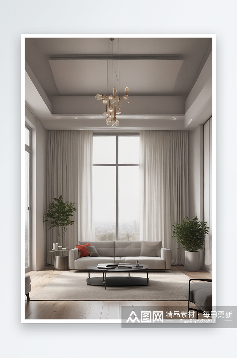 白色家具与极简沙发的时尚客厅设计素材