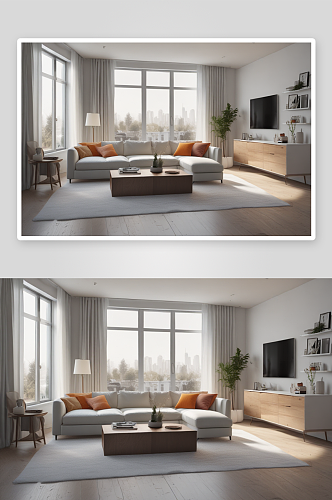白色家具和沙发打造简洁雅致的客厅空间
