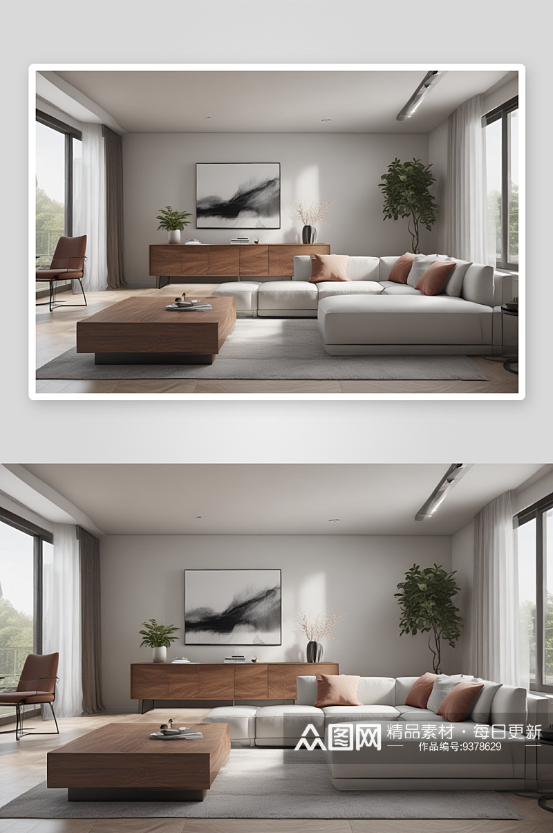 白色家具和沙发打造简洁雅致的客厅空间素材