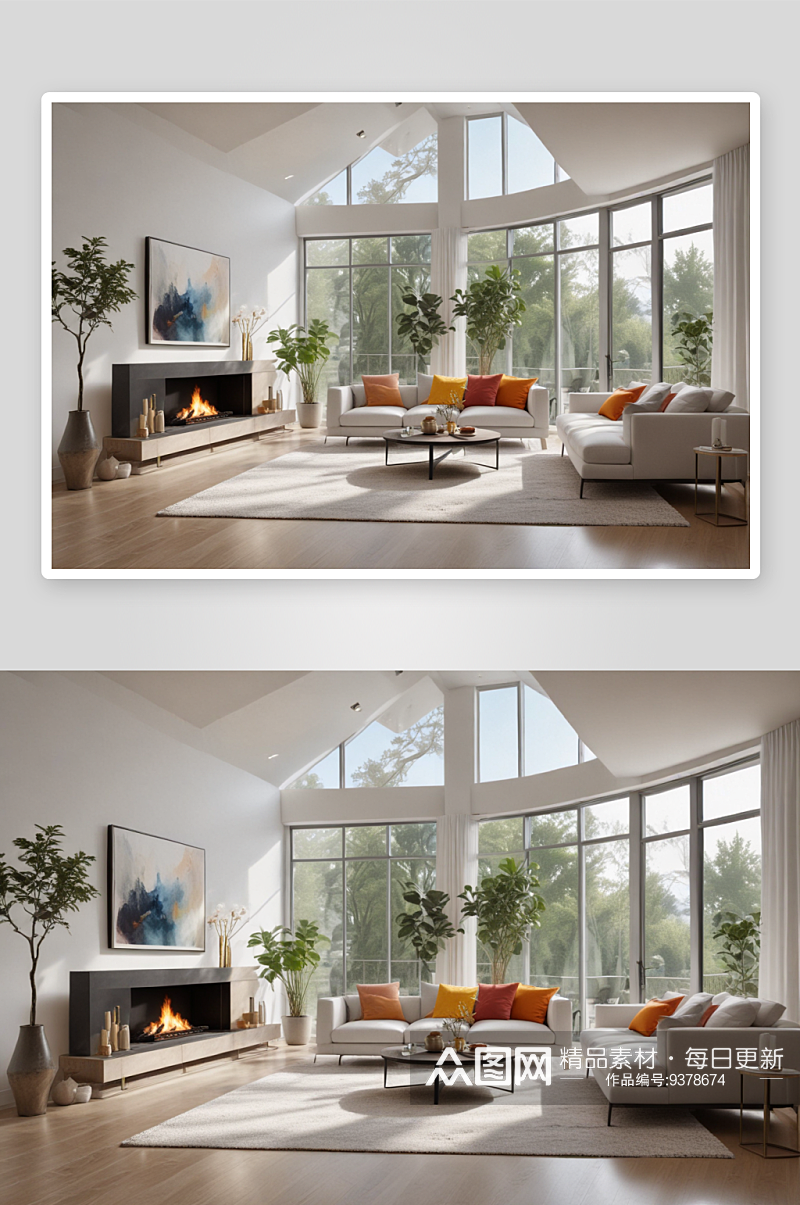 极简风格客厅装修白色家具与精致沙发的搭配素材