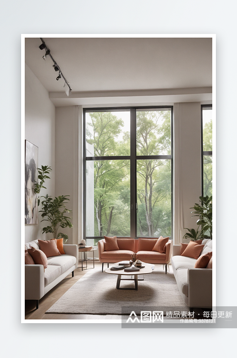 极简白色家具与沙发的客厅装修设计素材