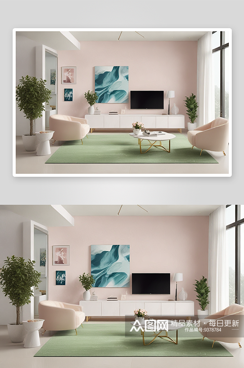 清新简约白色家具与沙发的客厅装修素材