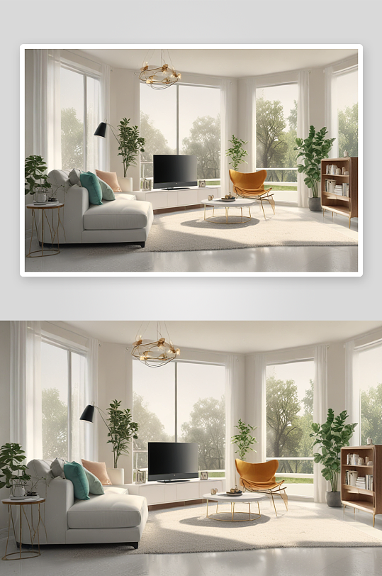 白色家具与极简沙发的时尚客厅设计