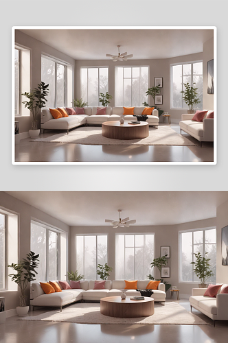 简约现代白色家具和沙发的客厅