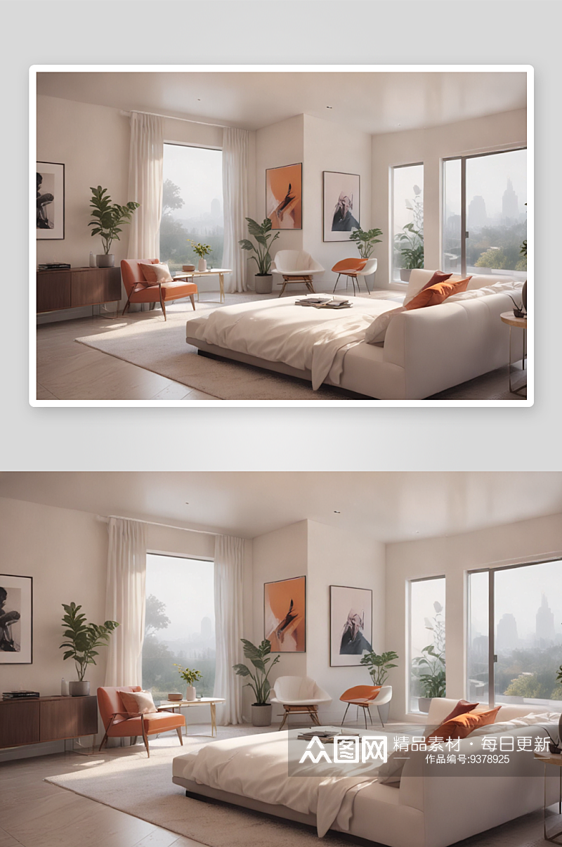 简约现代白色家具和沙发的客厅素材