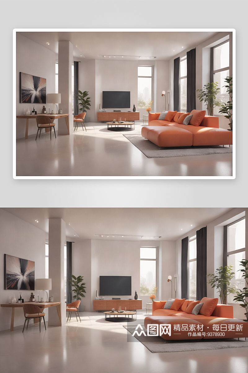 简约现代白色家具和沙发的客厅素材