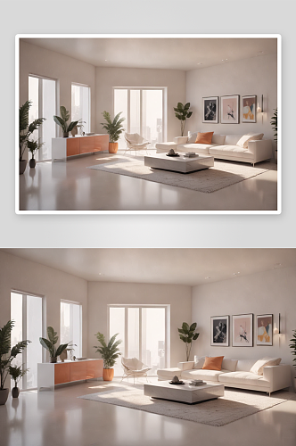 简约现代白色家具和沙发的客厅