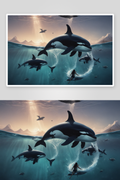 与虎鲸一起体验海洋之旅插画图片