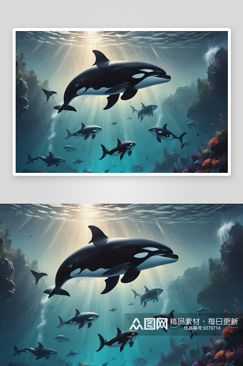 与虎鲸一起体验海洋之旅插画图片素材