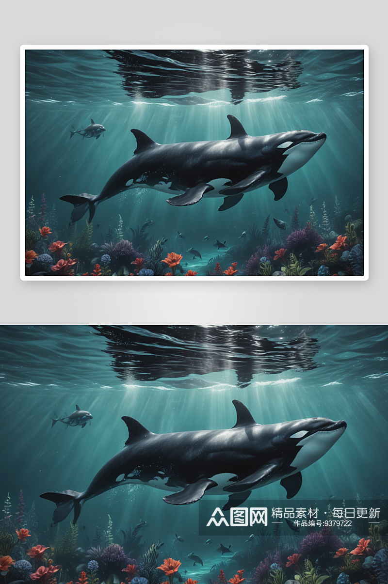 与虎鲸一起体验海洋之旅插画图片素材