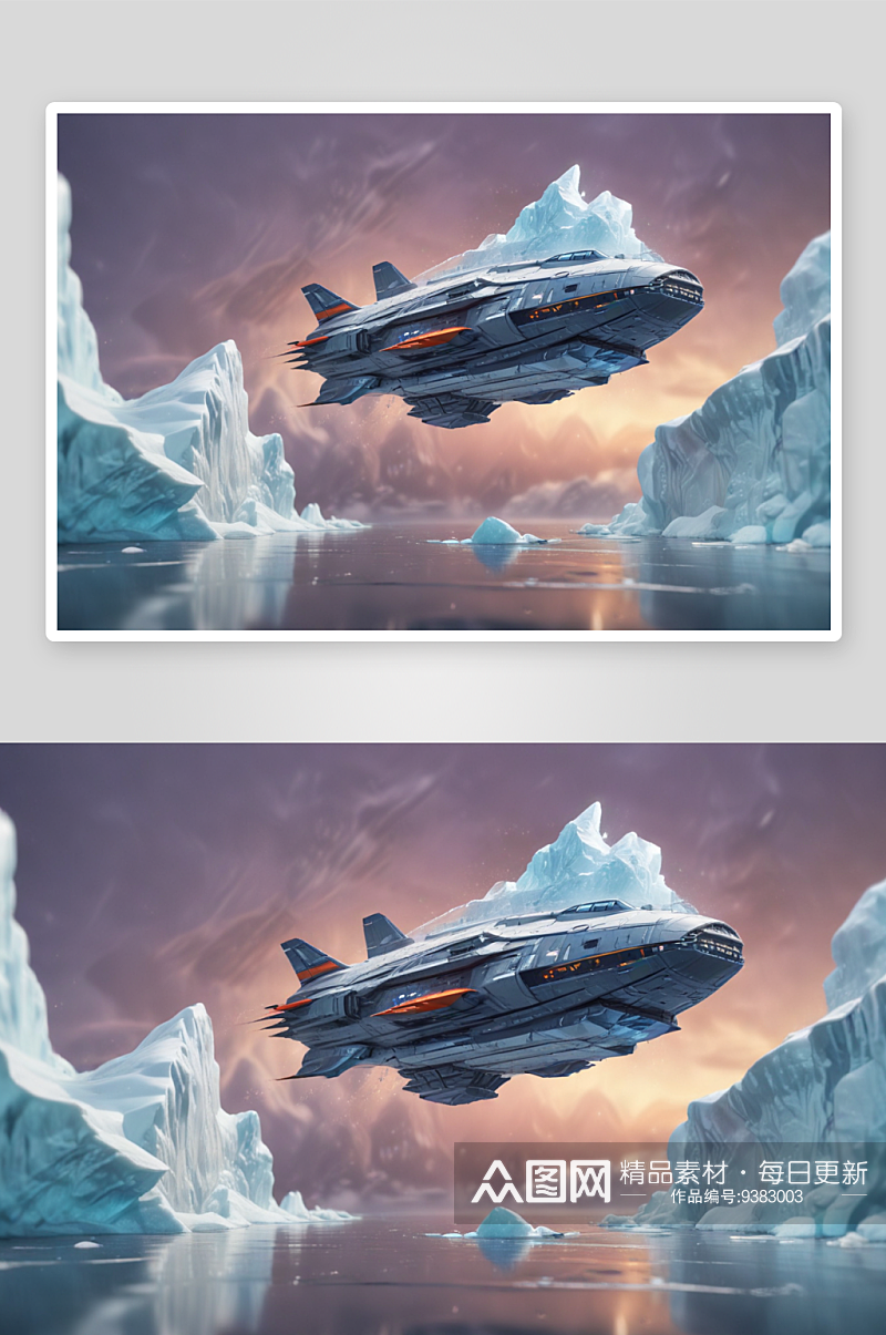 冰山与太空船皮克斯风格的插画素材