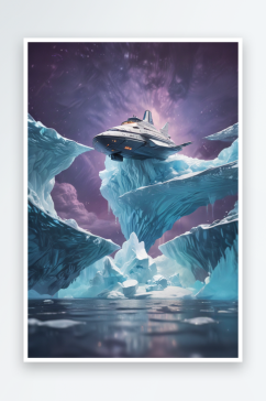 冰山与太空船皮克斯风格的插画
