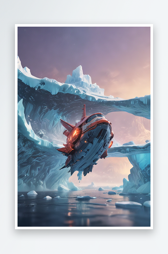 冰山与太空船皮克斯风格的插画