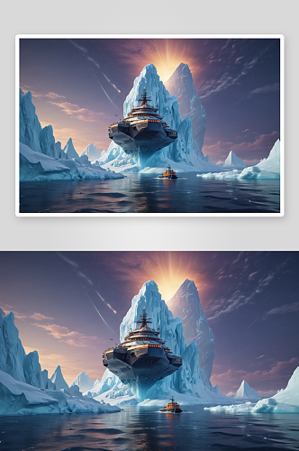 太空船穿越冰山皮克斯风格的绘画