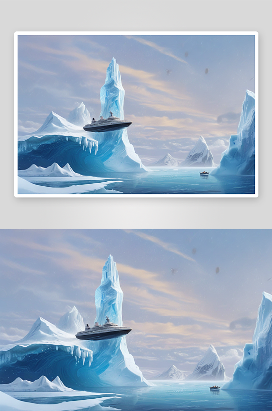 皮克斯风格太空船与冰山的插画