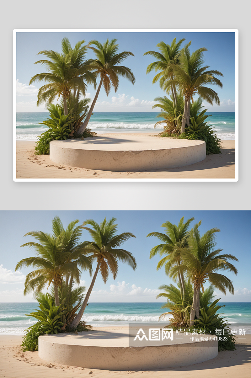 舞台背景夏日热带海滩的超真实描绘素材