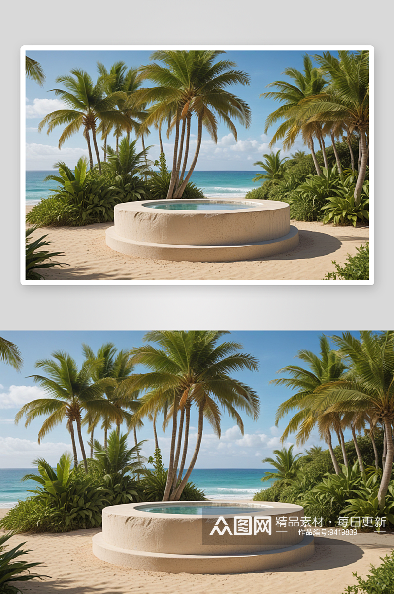 舞台背景夏日热带海滩的超真实描绘素材