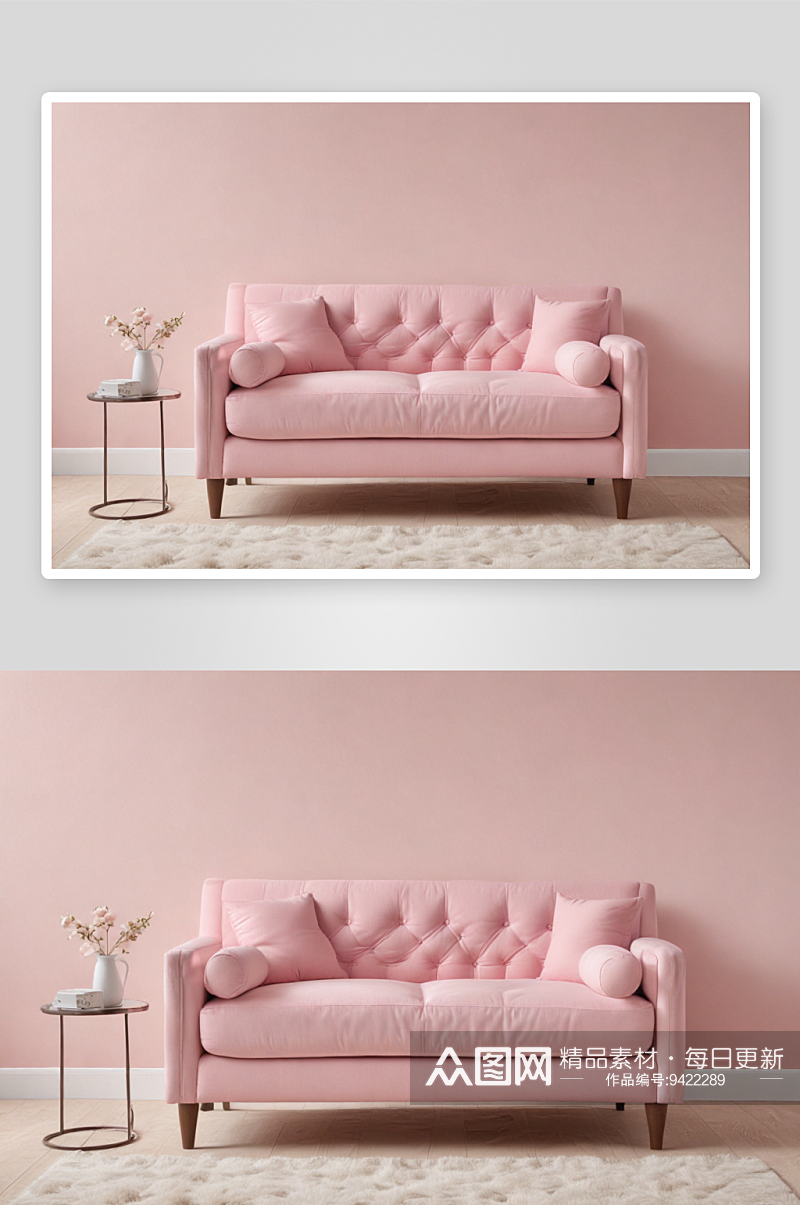 粉色按扣沙发床舒适美观的客厅装饰素材