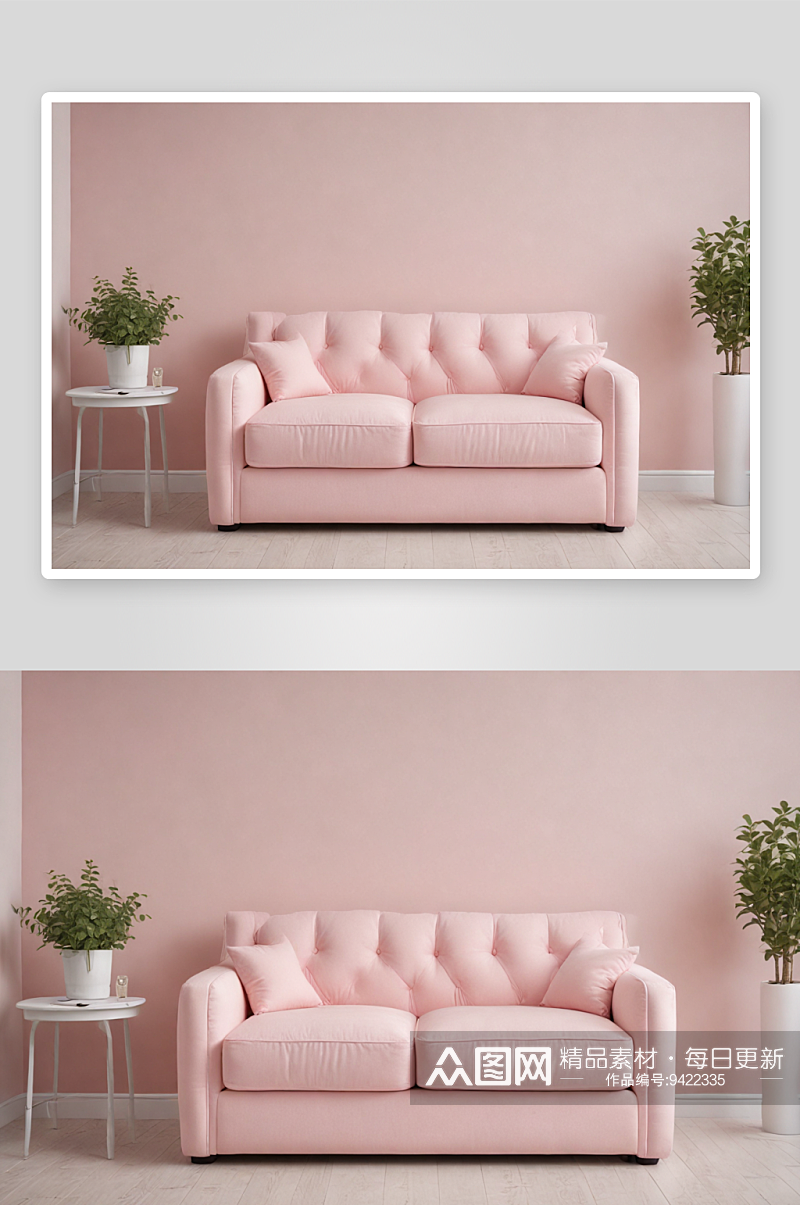 白色空间中的粉色沙发床简约时尚的居家选择素材