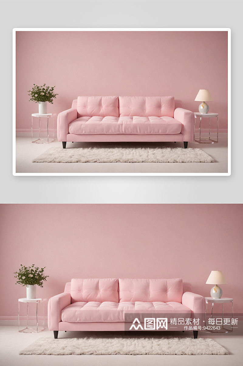 粉色按扣沙发床舒适休闲的居家体验素材