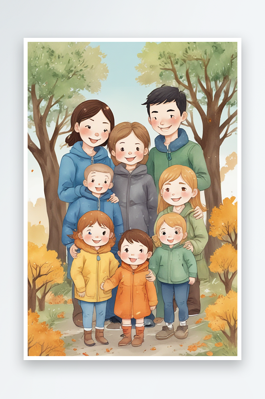 家庭快乐时光秋天公园欢聚