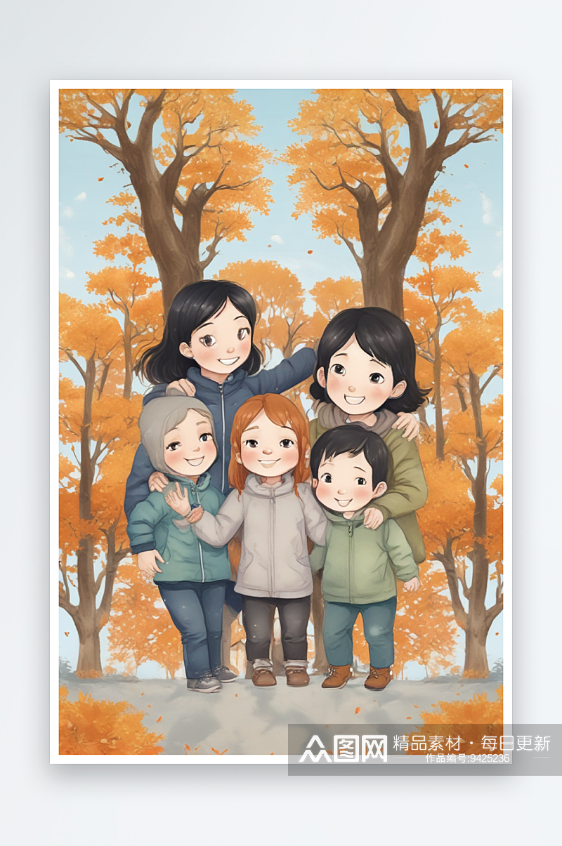 欢乐合照秋季公园里的幸福家庭素材