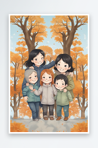 欢乐合照秋季公园里的幸福家庭