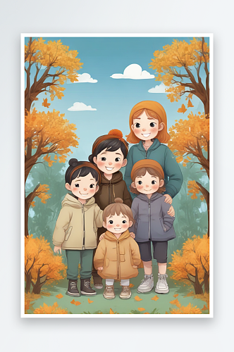 欢乐合照秋季公园里的幸福家庭