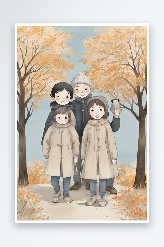 温馨一刻秋天公园里的快乐家庭