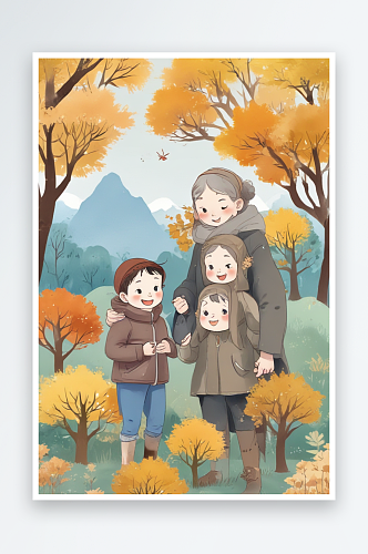 温馨一刻秋天公园里的快乐家庭