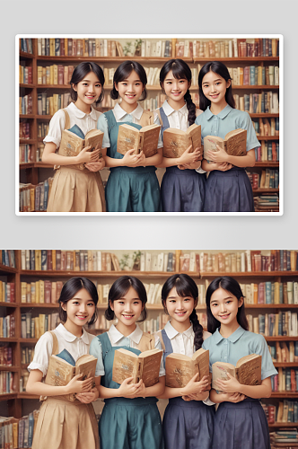 温柔微笑的年轻亚洲人与古书的和谐对比