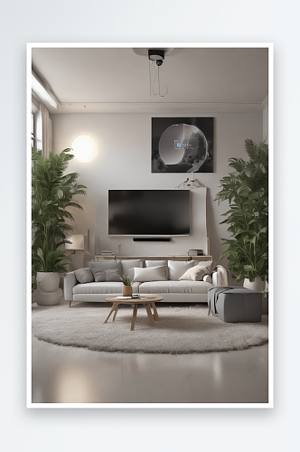 嬉皮风格的小公寓客厅与大电视
