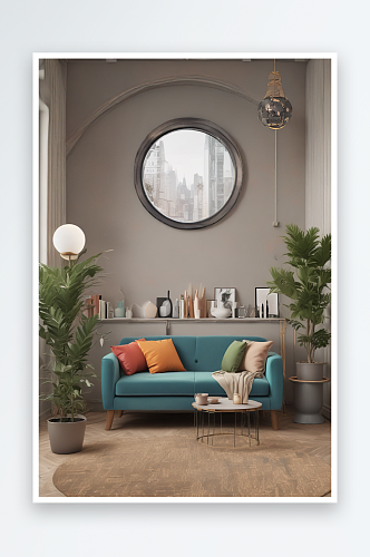 大圆灯照亮的小公寓客厅视觉焦点