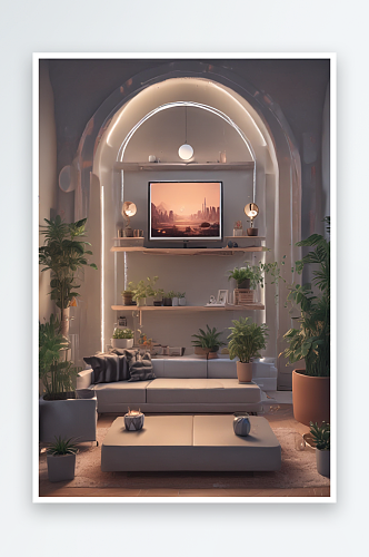 大圆灯照亮的小公寓客厅视觉焦点