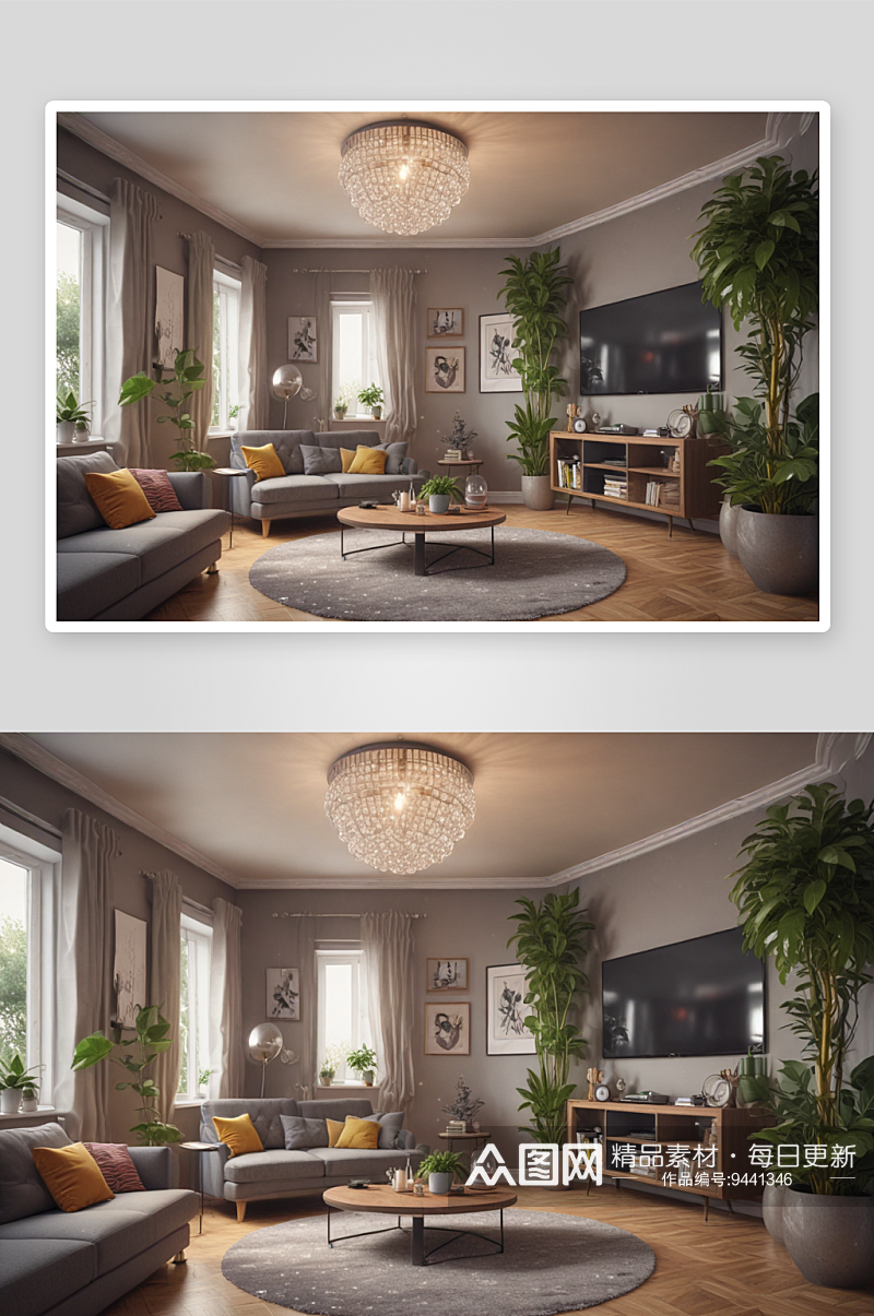 灰色沙发的小公寓客厅时尚氛围素材