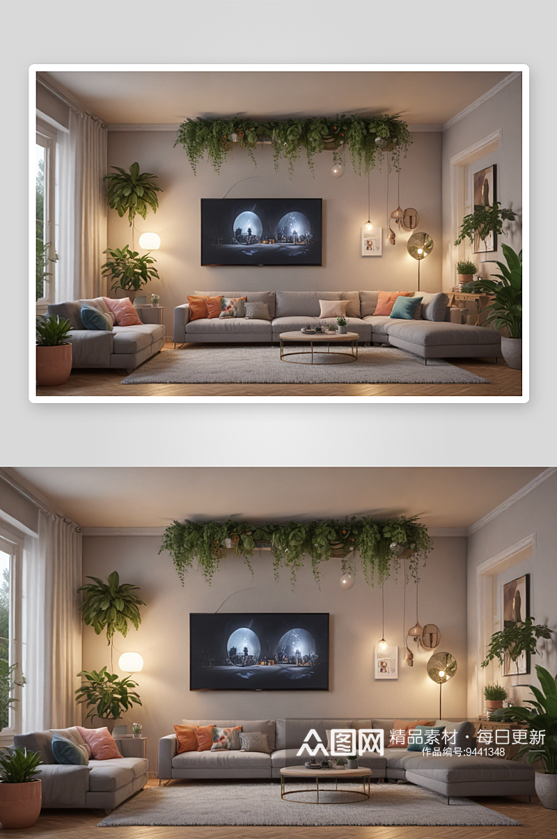 灰色沙发的小公寓客厅时尚氛围素材
