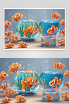 水彩小丑鱼鱼缸装饰素材